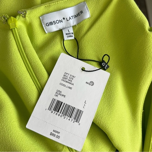 NWT Gibson Latimer Sleeveless Lime Green Ruched Midi Dress Size Large - Picture 9 of 10